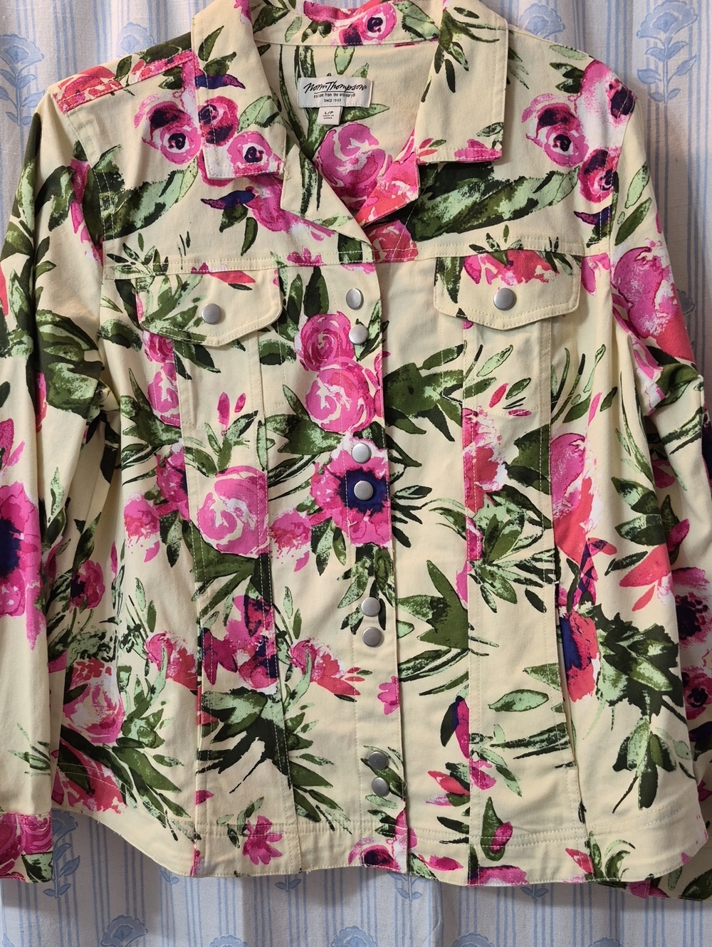 Norm Thompson floral Lightweight Soft Denim Snap Stretch Casual jacket Sz L